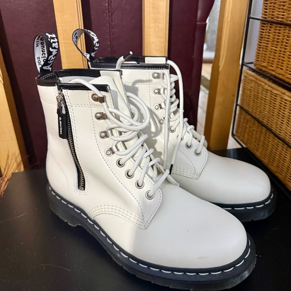 Dr. Martens Shoes - NWOT Dr. Martens Soft Grunge White Combat Boots with Black Trim
